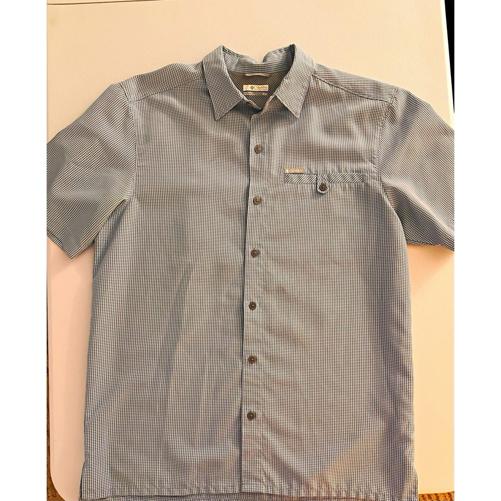 Columbia Men's Blue/White Check Button-Up Shirt Short Sleeve Pockets M